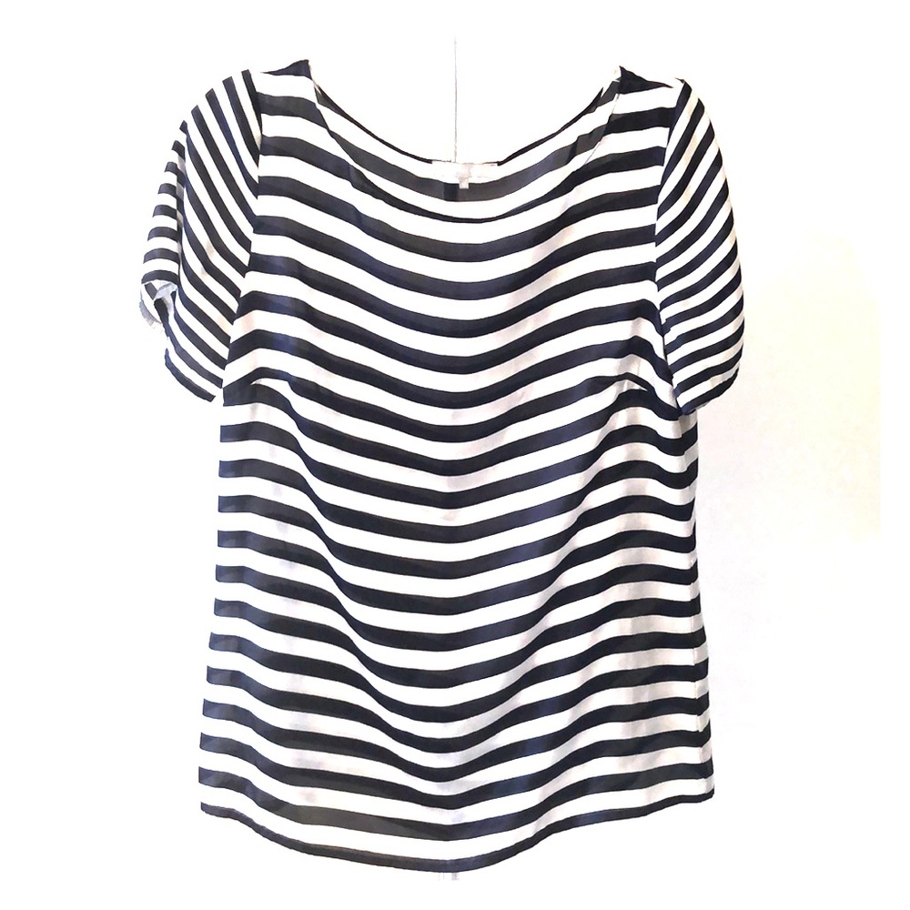 Striped satin tee.